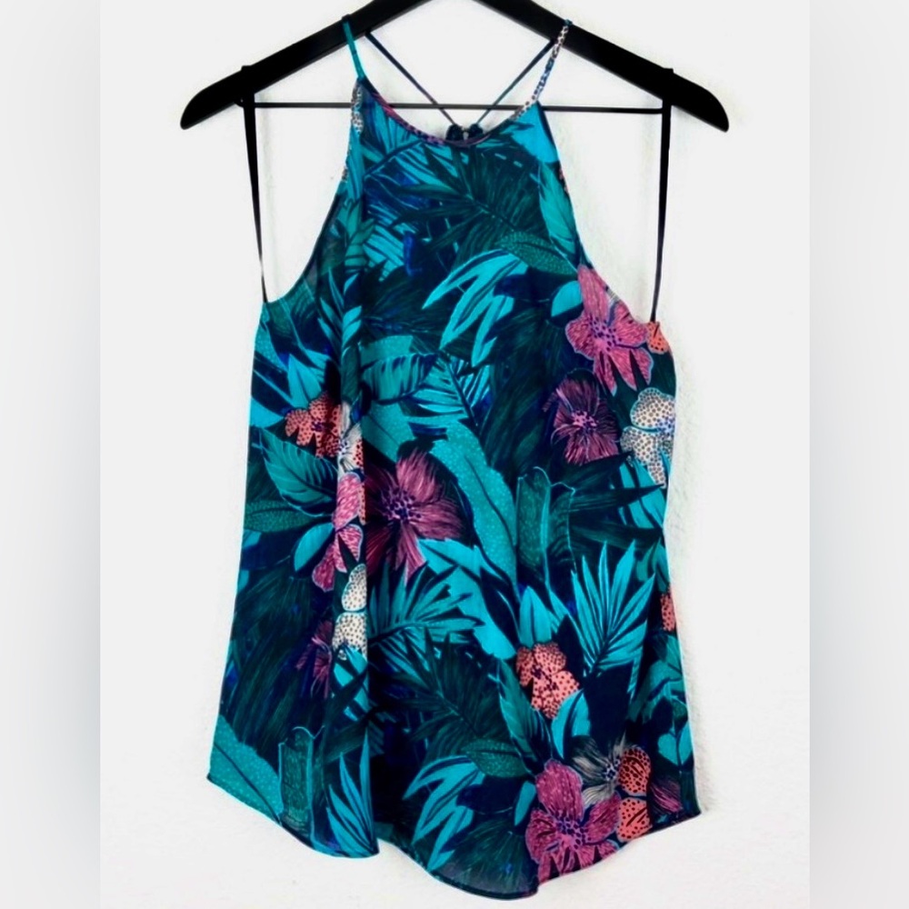 LOFT Tropical Leaf Print Halter Top, Size S
